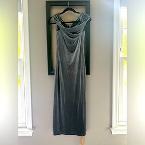 NWT Reformation Velvet Silver/Grey Dress Off the Shoulder Sz S